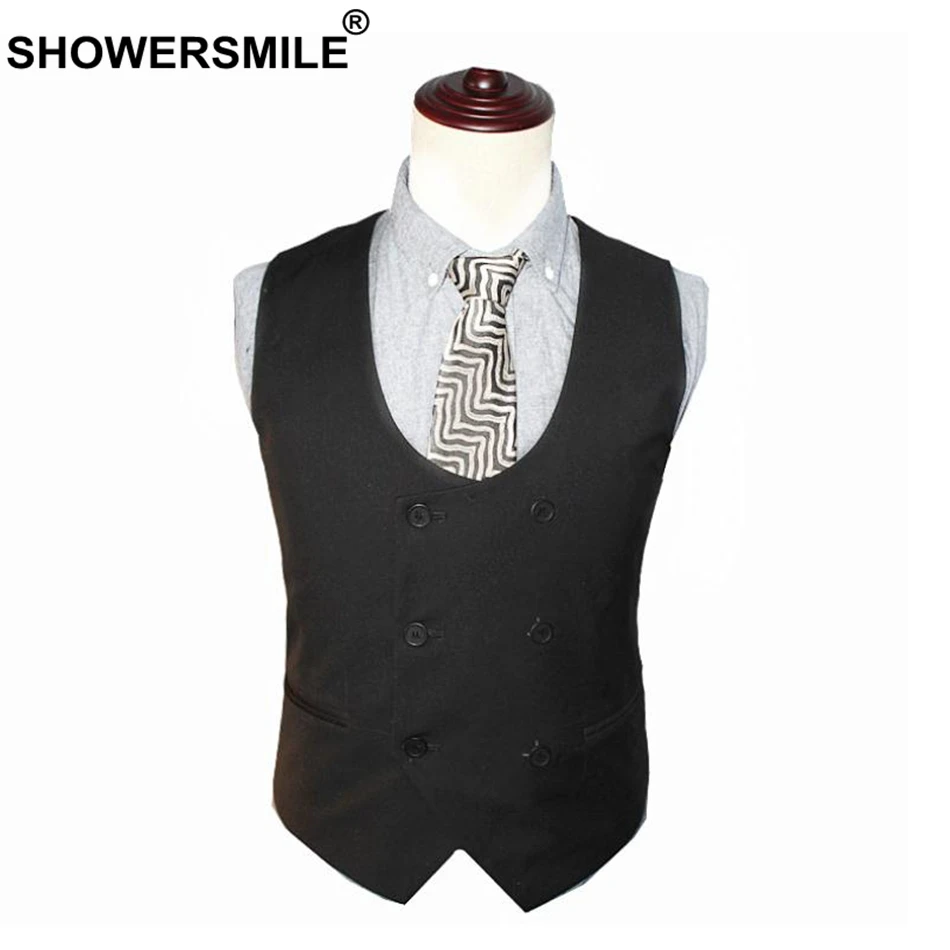 SHOWERSMLE Mens Double Breasted Waistcoat Autumn Winter Gray Woolen Suit Vest Male Vintage Slim Fit Business Clothing Gilet 2019 SHOWERSMLE Mens Double Breasted Waistcoat Autumn Winter Gray Woolen Suit Vest Male Vintage Slim Fit Business Clothing Gilet 2019