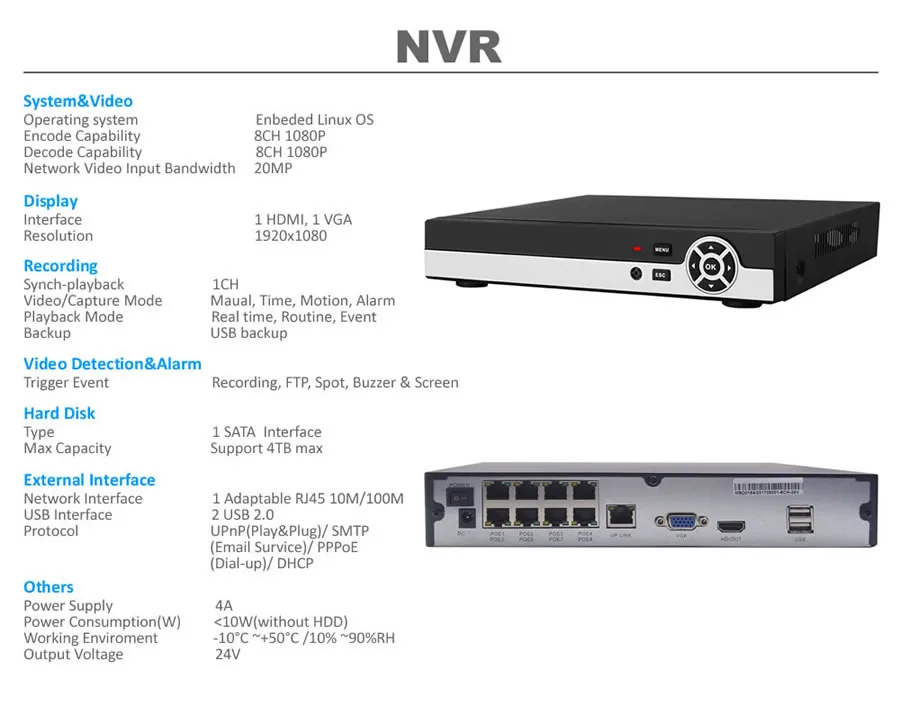 1080P 2MP 8ch poe security system 8ch NVR kit 8ch Surveillance camera system IP Camera system K8N76W54I2X 8-4