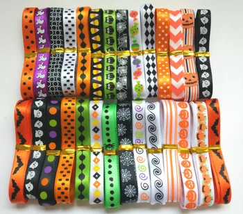 

NEW random set 3/8" 9mm mixed 10/20 styles Halloween pattern printed satin grosgrain ribbon STWS09