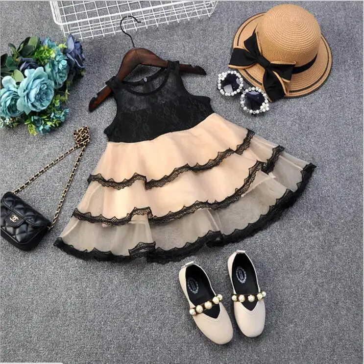 

Toddler girl black lace dress children cake tutu princess party gown lids clothing summer fashion vestido