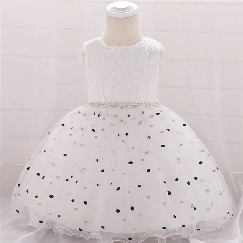 1 год, кружевное Сетчатое платье для маленьких девочек детское платье-пачка с бантом для дня рождения, крещения вечернее платье принцессы с цветочным рисунком Одежда для девочек, L1900XZ - Цвет: white