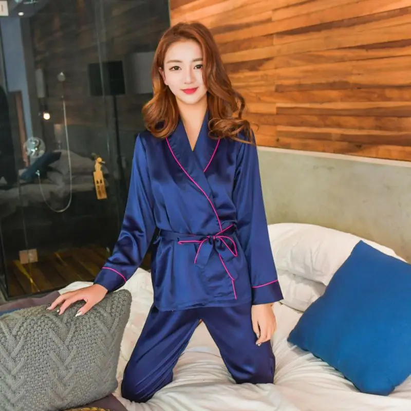 Одежда для сна банный халат Spa Для женщин осень Повседневное модные однотонные v-образным вырезом пижамы женские элегантные с длинным