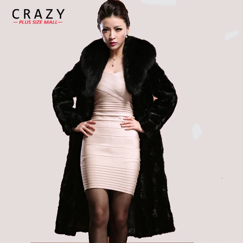 F1008 2018 Plus Size 6XL XXXL 4XL 5XL Winter Warm Full Length Faux Fur Coats With Fur Collar Vintage Fake Mink Fur Coats Women
