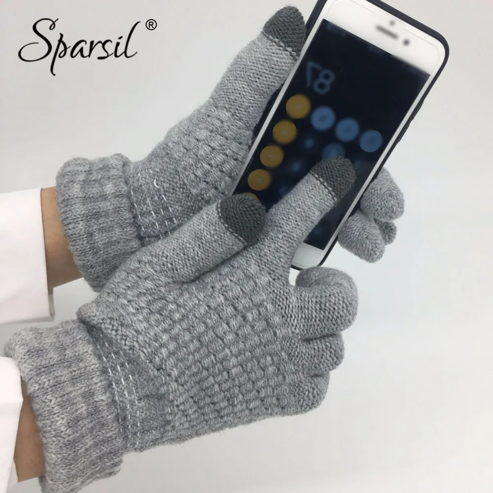 

Sparsil Winter New Magic Touch Screen Knitted Gloves Thicken Full Fingers Gloves Warm Glove Stretch Men Women Knit Mittens