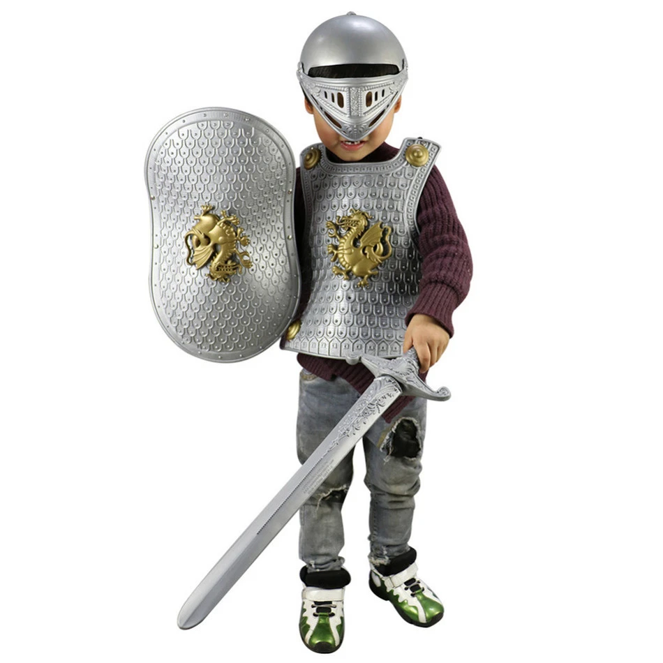 Shield 4 Piece Suit Children Armor Clothing Halloween Toy Helmet and Armor Included Helmet Sword