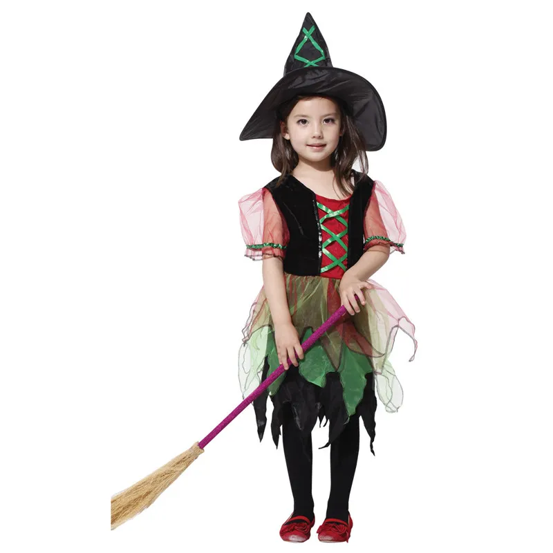 

Kids Child Girls Cute Black Green Little Witch Girl Sorceress Costume Halloween Purim Carnival Party Masquerade Mardi Gras Dress