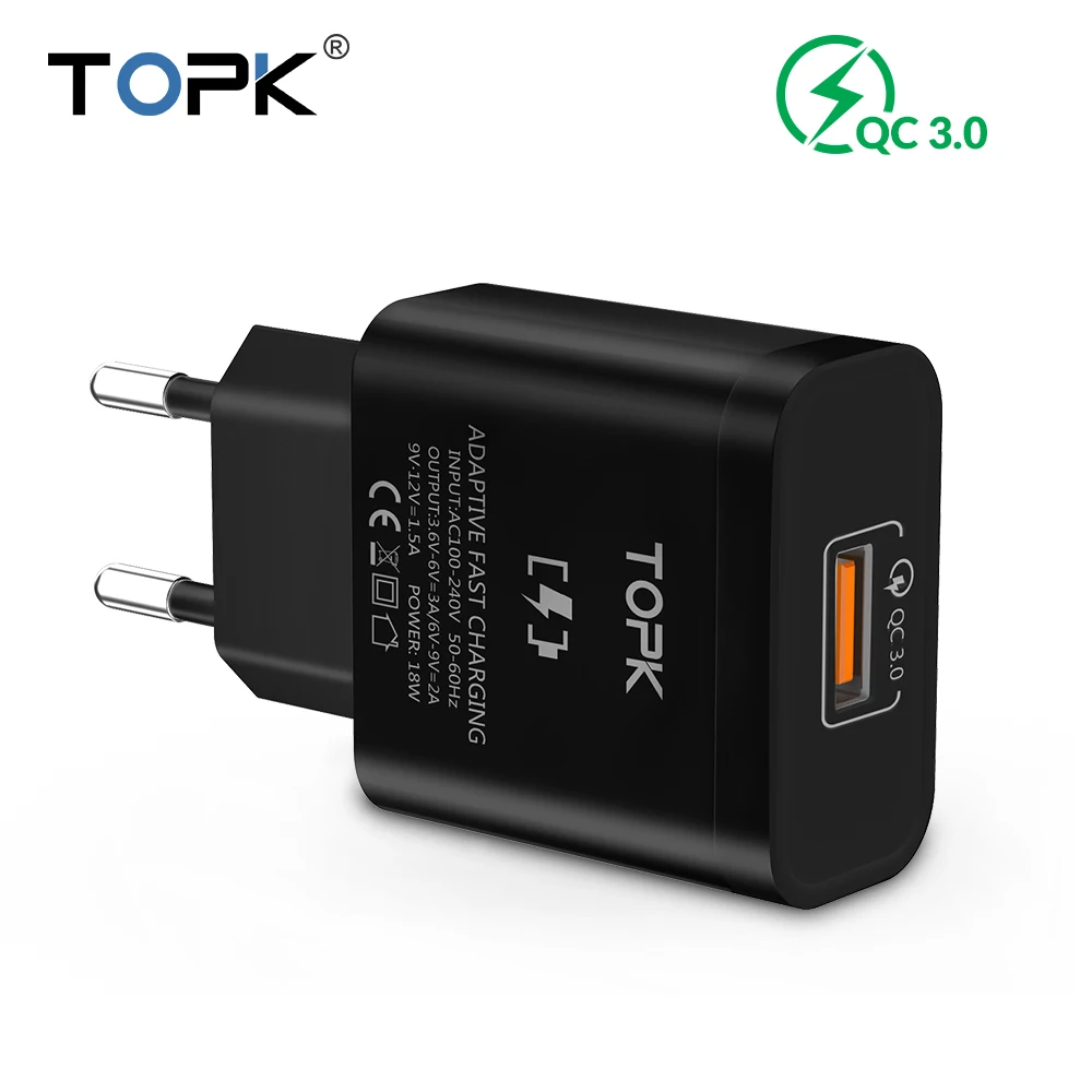 

TOPK 18W Quick Charge 3.0 USB Charger for iPhone Xs Max Xr Fast Wall Charger EU Adapter for Samsung S9 Xiaomi Redmi Note 7 Mi 9