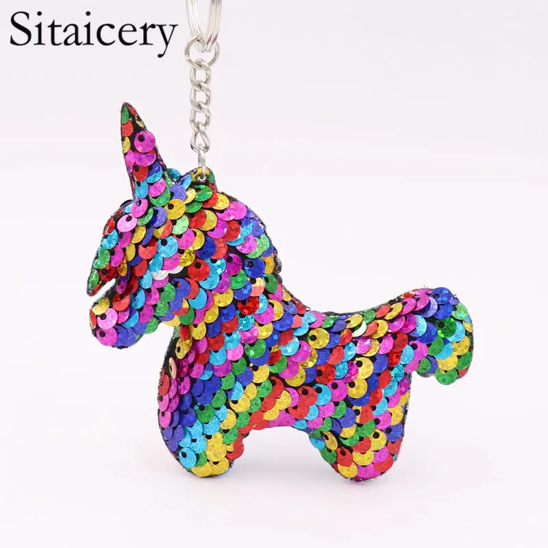 

Sitaicery Sequin Unicorn Chain Keychain Brelok Cute Key Chain Charms On The Bag Woman's Accesories Christmas Key Ring For Keys
