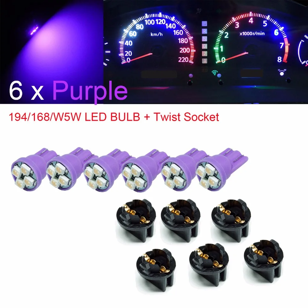 US Warehouse PA LED 6 x Led instrument Panel Dash Light Bulb 1/2" Twist Lock Socket T10 W5W 168