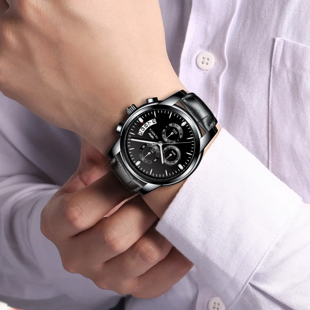 OLMECA Relogio Masculino мужские часы роскошные часы 3ATM водонепроницаемые часы с хронографом наручные часы с кожаным ремешком часы для мужчин