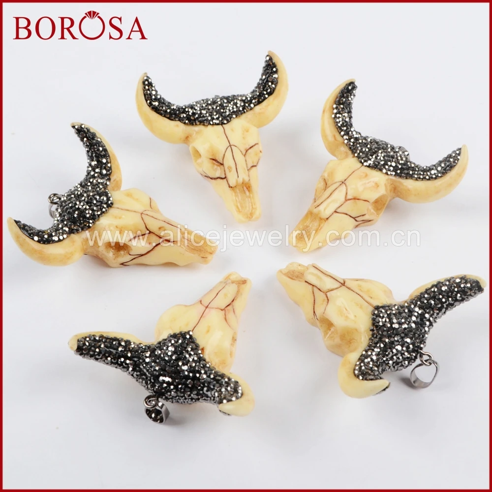BOROSA Смола голова быка скот кулон из бисера для ожерелья рог буйвола в виде