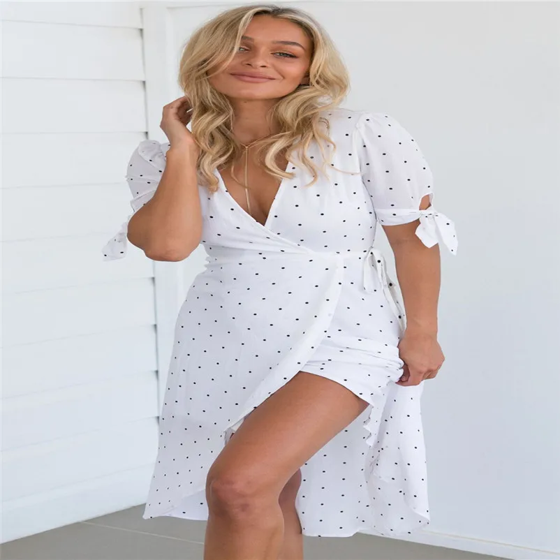 NEW Fashion summer dress 2018 V Neck Short Sleeve Boho Long Maxi Pokla Dot Evening Party Beach Dress vestido de festa Y03#N (6)