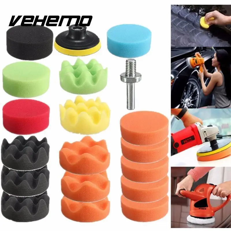 

Vehemo 19Pcs Car Vehicle 80mm Polishing Buffer Pad Car Polishing Sponge Kit +Polishing Wheel+M10 Drill Adapter Car Polisher Set