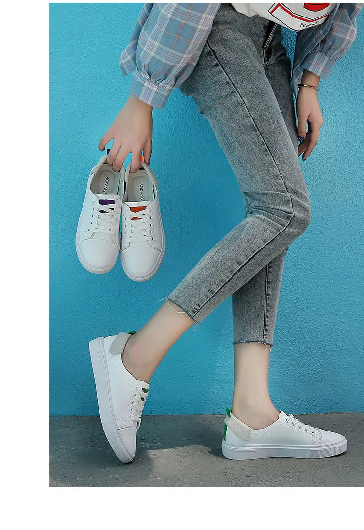 Aokang/женские кроссовки; модная дышащая обувь с вулканизированным внутренним каблуком; кожаная обувь на платформе со шнуровкой; разноцветная Повседневная белая теннисная обувь
