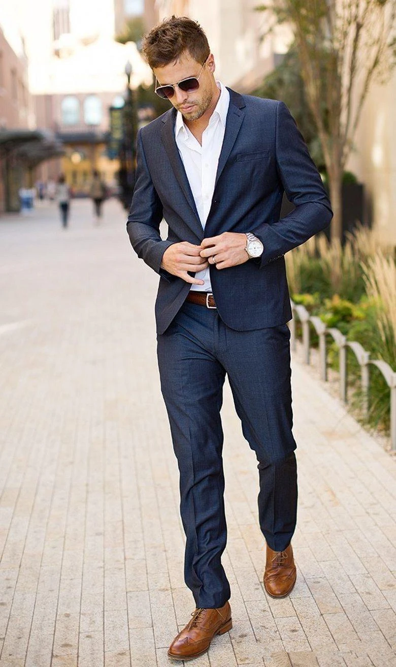 Повседневная летняя одежда темно-синий свадебный мужской костюм из 2 предметов(куртка+ брюки+ галстук) Жених выпускного вечера Terno Masculino Trajes De Hombre Блейзер 89