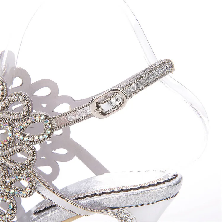 New Summer Cashmere Stiletto Heel Diamond Thick With Dress Silver Sandals Wedding Party Evening High Heeled Shoes For Ladies-9