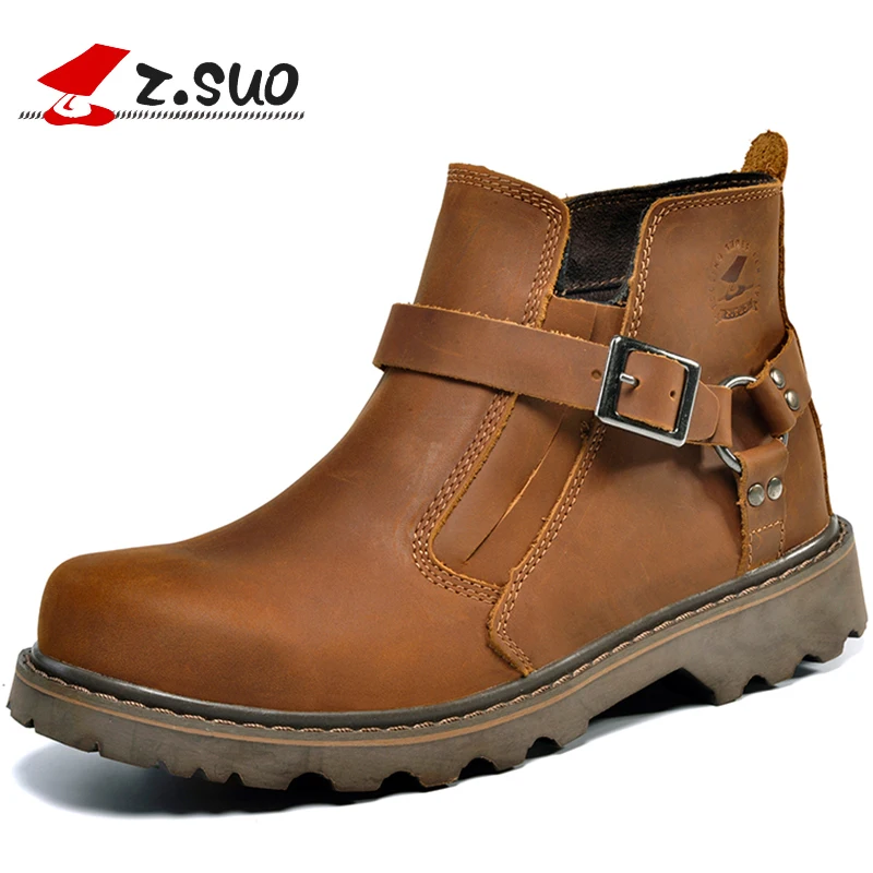 Z. SUO2017 Alta Qualidade Superior do Couro Genuíno Martin Botas Marrons dos homens Sola de Borracha Deslizamento Em Estilo Tornozelo Masculino botas