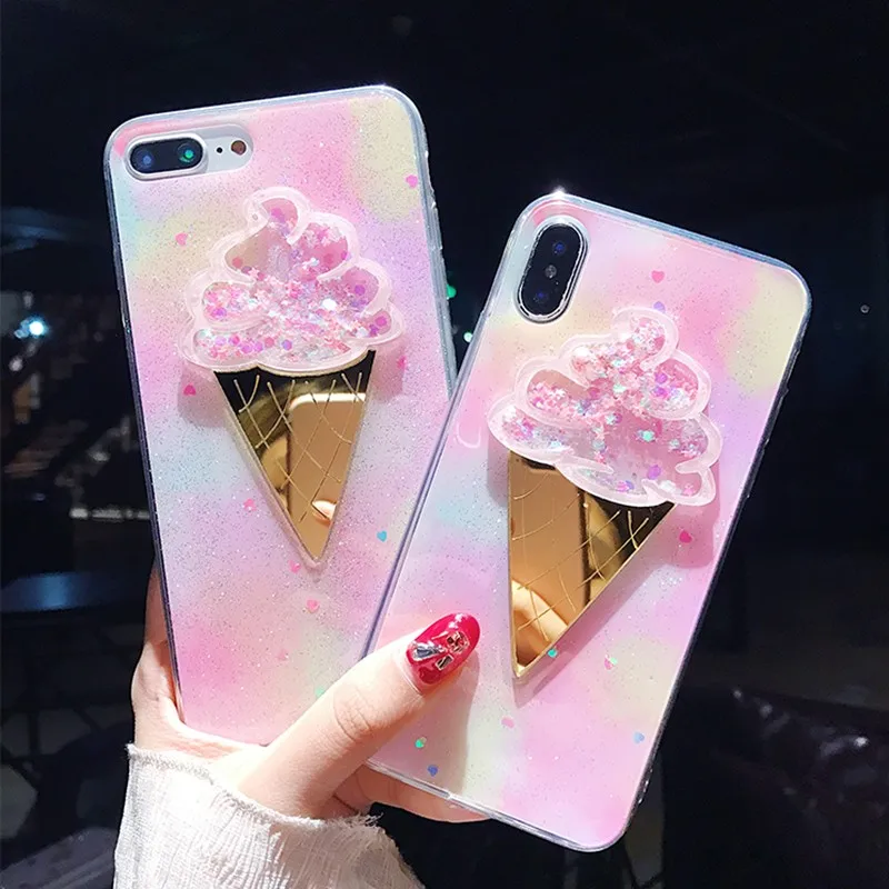 

Quicksand Case For iphone 6 s 6s plus iphone 7 8 Plus 3D Glitter Ice Cream Silicone Case For iphone XR XS Max iphone 8 X Cover