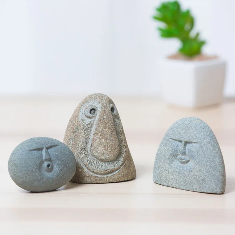 3 humor diferente rosto figura de pedra estátua artesanato arte casa decoração do hotel acessórios presente geometria ornamento hogar moderno