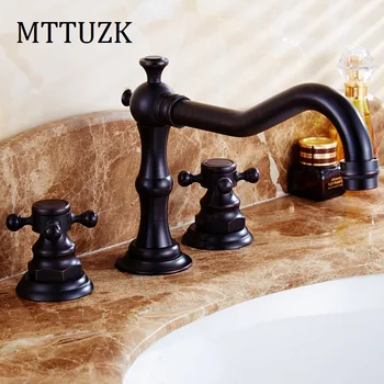 

MTTUZK Antique Copper black bathroom faucet for hot and cold Mixer tap Sink faucet Double handle 3 hole bathroom basin faucet
