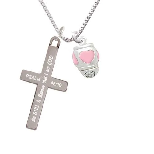 Pink Heart Spinner - Be Still and Know - Cross Necklace (1)