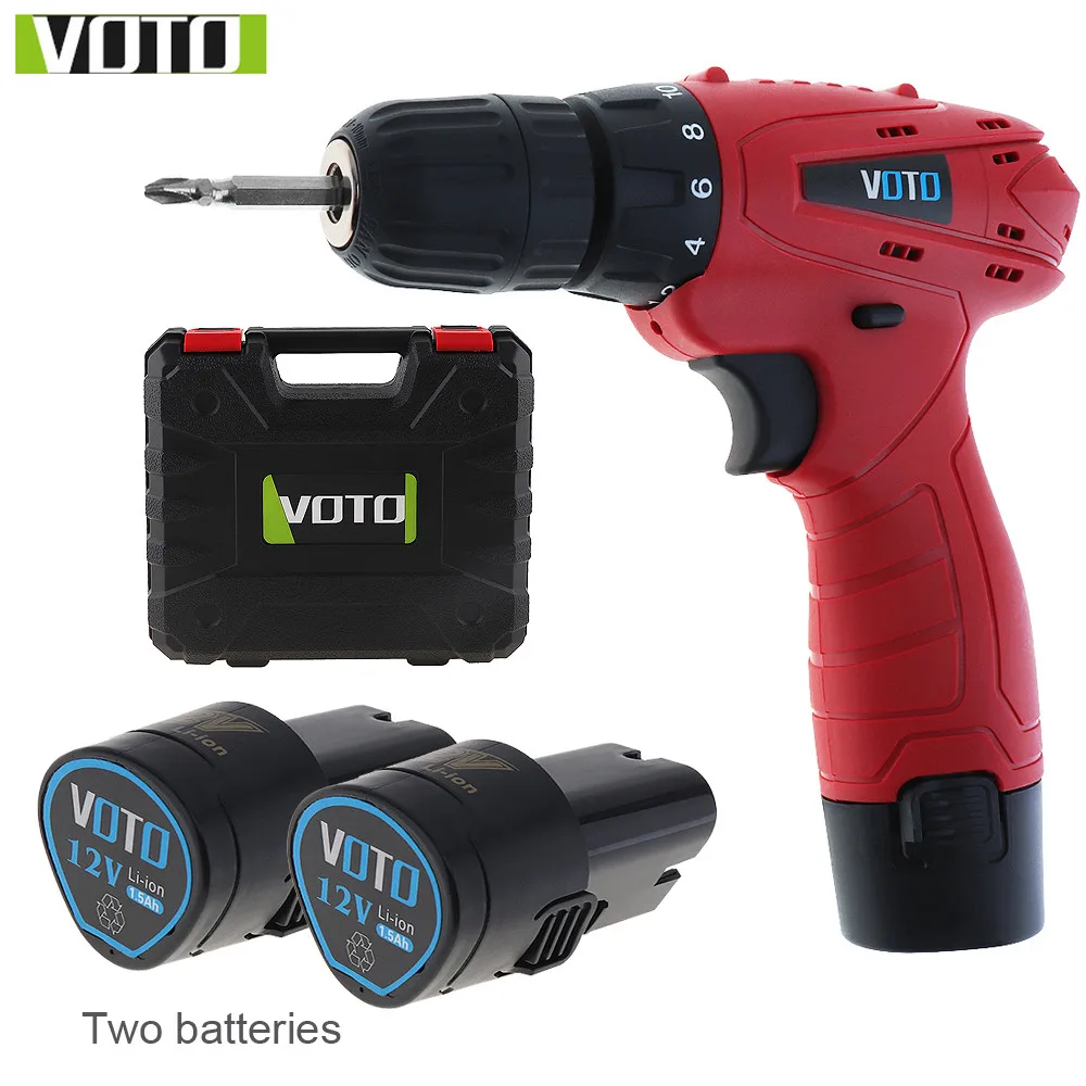 

VOTO 12V Cordless Electric Screwdriver Lithium Battery Household Screw Driver Power Tools with Plastic Box for Punching Drilling