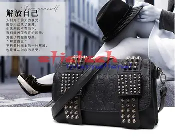 

by dhl or ems 100pcs hot fashion Women Messenger Bags Fashion Vintage Messenger Cool Skull Rivets Shoulder Bags sac a main bolsa
