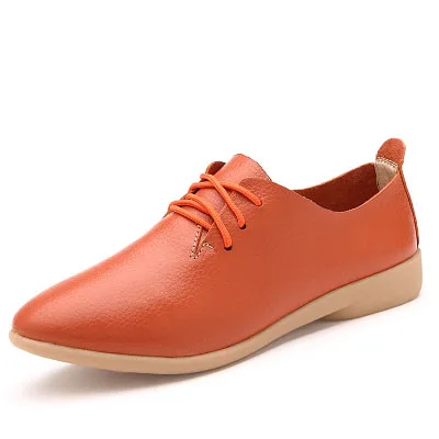 Новые Демисезонные женские белые кожаные туфли на плоской подошве со шнуровкой разноцветные женские туфли для отдыха с острым носком размера плюс на мягкой плоской подошве - Цвет: Orange 929