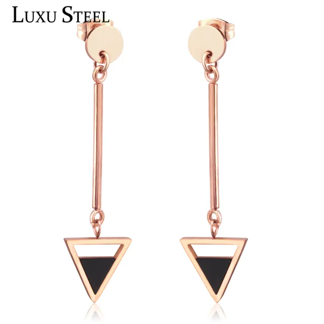 Luxusteel Fashion Rose Gold Color Black Geometric Triangle Drop Luxusteel Fashion Rose Gold Color Black Geometric Triangle Drop Earrings Delicate Jewelry Tel Female Bijoux