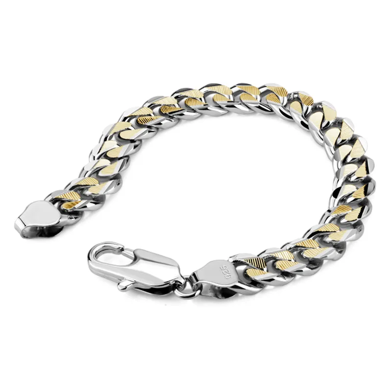 

Wholesale man jewelry gifts. Personality gold and silver mixed color bracelet. Fashion solid 925 sterling silver men's bracelet
