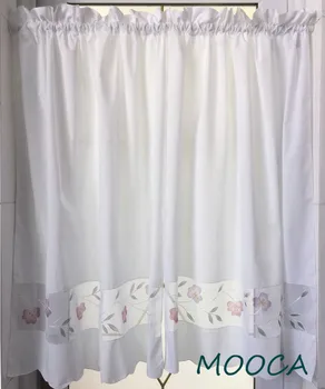 

rustic flower embroidered short kitchen curtain cafe curtain white curtain