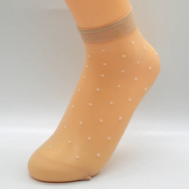 10Prs Summer Skin Color Dot Transparent Thin Women Crystal Silk Socks Wvt #ea6