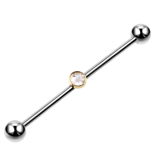 Fashion 1PC G23 Titanium Crystal Gem Industrial Barbell Earrings