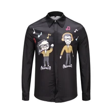Истинный ревеллер черные рубашки хип-хоп музыкальные рубашки певец для мужчин с длинным рукавом принт мультфильм персонаж Топы музыкальная нотка танцы блузка