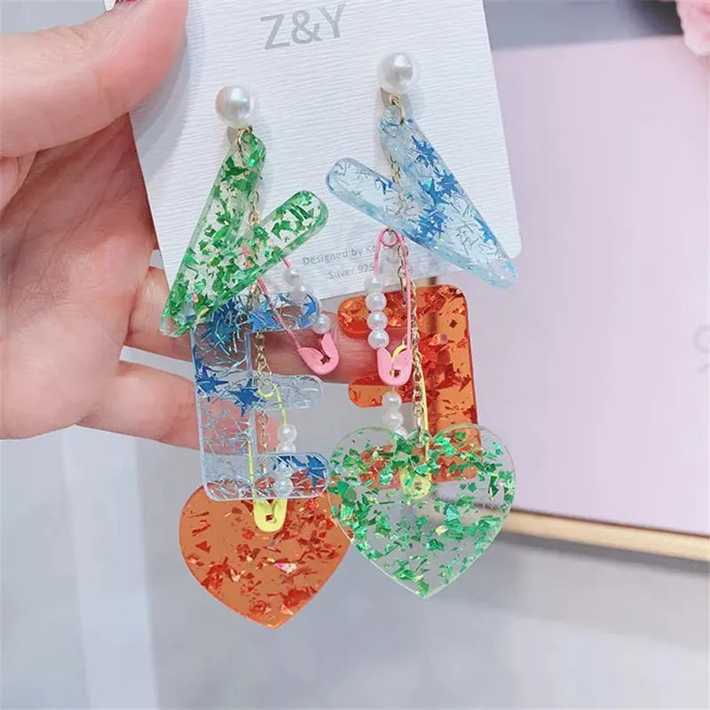 Корейская мода, Разноцветные серьги в виде цветка, большое сердце, акриловые буквы, креативные серьги Brincos для женщин, ювелирное изделие, подарок - Окраска металла: picture