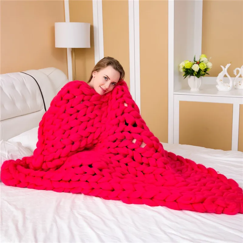 

Bright Red Solid Color Chunky Knitted Blankets Throws Blanket 1pcs Ultra Plush Decorative Throw Blanket Queen Bedroom Super Soft