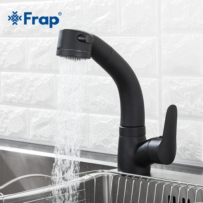  FRAP Matte Black Basin faucet Single Lever Pull Out Sprayer Swivel Spout Kitchen Faucet Sink Mixer  - 32895672856