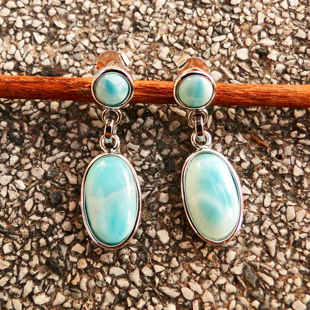 Top Quality Beautiful Blue LARIMAR Beads 2 STONE Art Earrings 925 Sterling Silver Women Drop Earrings Top Quality Beautiful Blue LARIMAR Beads 2 STONE Art Earrings 925 Sterling Silver Women Drop Earrings