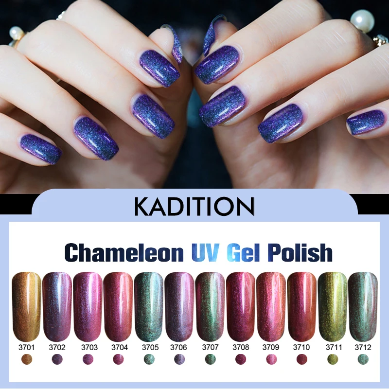 

KADITION 1Pcs Nail Gel Polish Chameleon LED Varnish Semi Permanent Starry Gel Nail Polish Glitter Nail Art Black Base Varnish