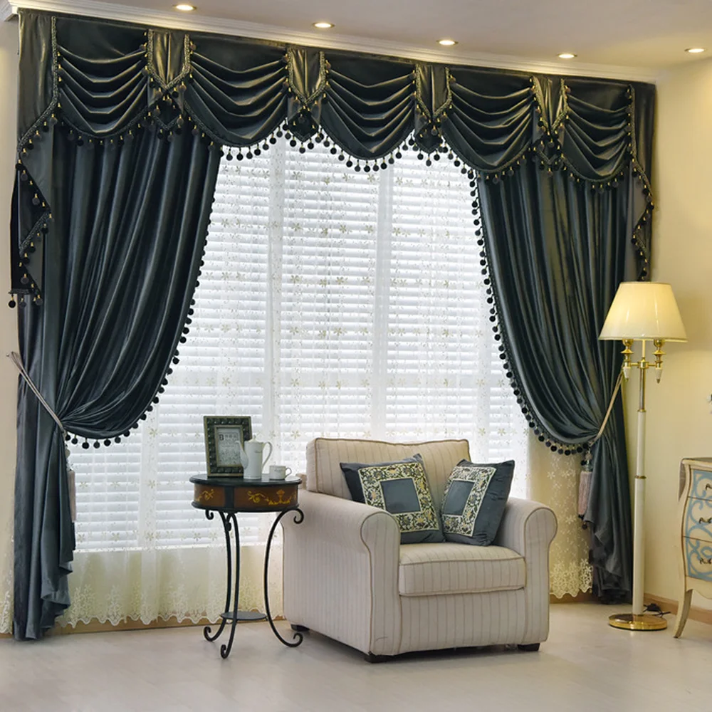 Online 1 Piece Valance European Royal Luxury Curtains Curtains For Living Room Bedroom Luxury European Solid Color Italian Flannel Velvet Modern Tulle Sheer Screen
