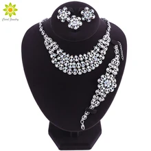 Luxury Silver Color Wedding Jewelry Sets Women Fashion Jewelry Sets Crystal Flower Pendant Necklace Earrings