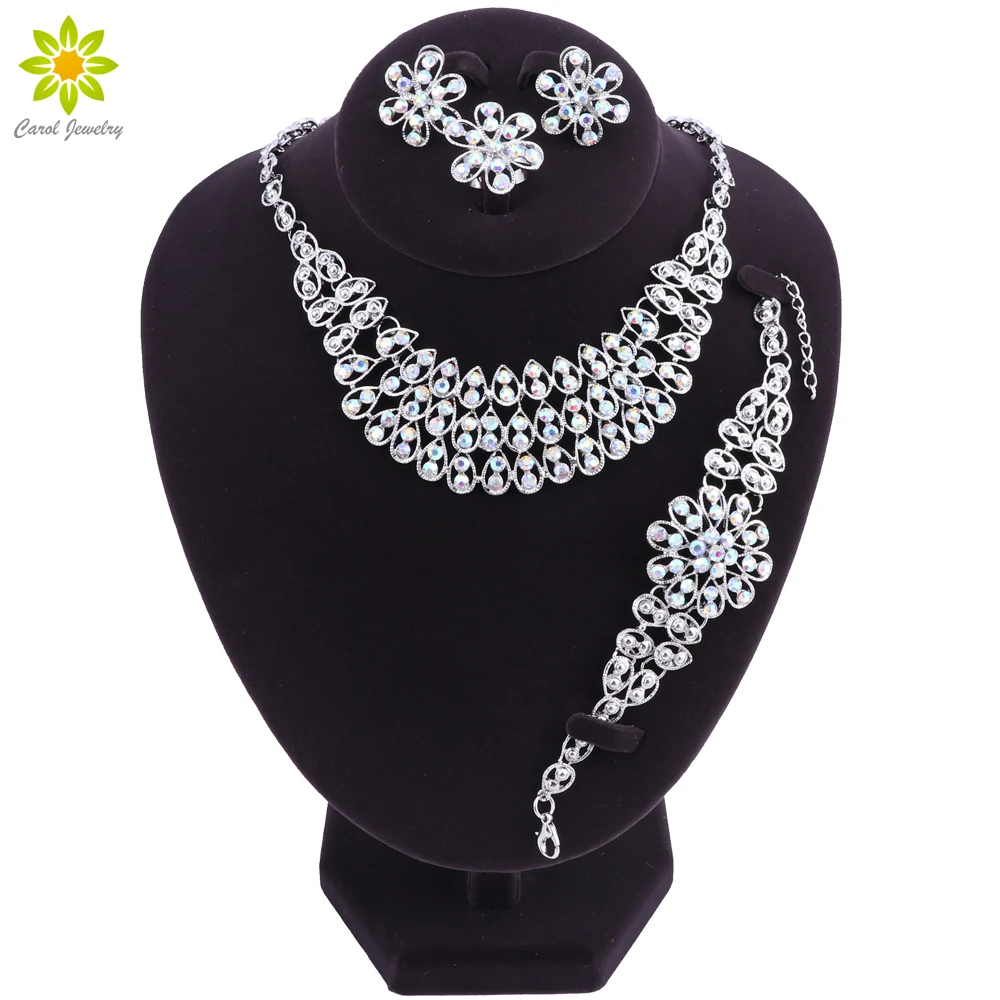 Buy Luxury Silver Color Wedding Jewelry Sets Women