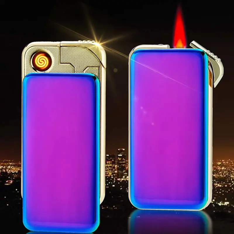 

Cool !!! High Quality Plating Double Ignition Cigarette Lighter Men USB Lighter Business Gifts Box Gas Lighters-907