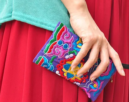 10pcs/lot New Women Wallets Women Bags Day Clutch chinese style soft cotton embroidered wallet card holder bags