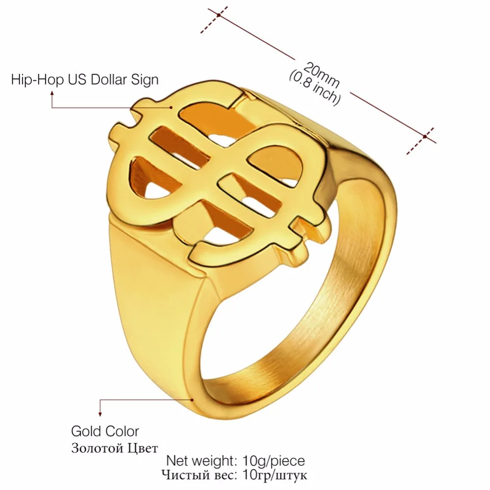 Доллар США кольцо с изображением Знака Доллара уличные Стиль золото/черный Цвет Размеры 7/8/9/10/11/12 Нержавеющая сталь кольцо в стиле хип-хоп для Рэперы/Для мужчин GR2789