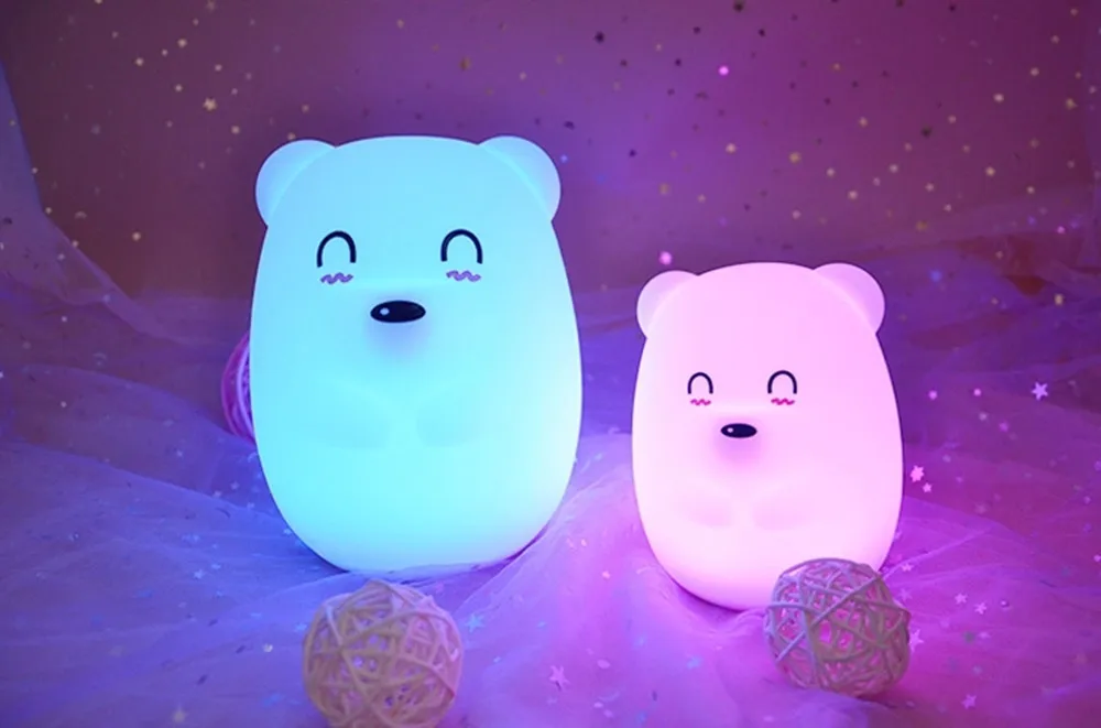 Bear LED Night Light Remote Control Timing Touch Sensor 9 Colors USB Charging Silicone Animal Bedside Lamp for Children Baby (13)