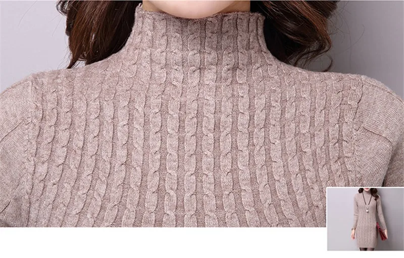 Для Женщин Половина свитер с высоким воротом Пуловер осень-зима женская одежда средней длины вязаные джемпер, свитер Женский топы 128