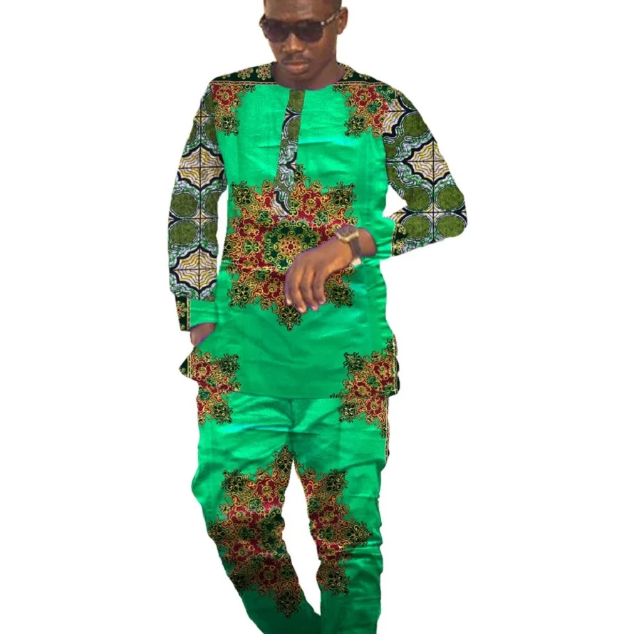 Private custom africa clothing men print tops and pants patchwork african clothes for men shirt pant