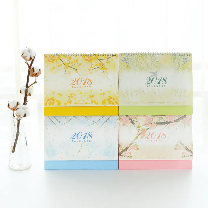 

1pcs a custom new plum ginkgo catkins Magnolia 4 color 2018 desk calendar