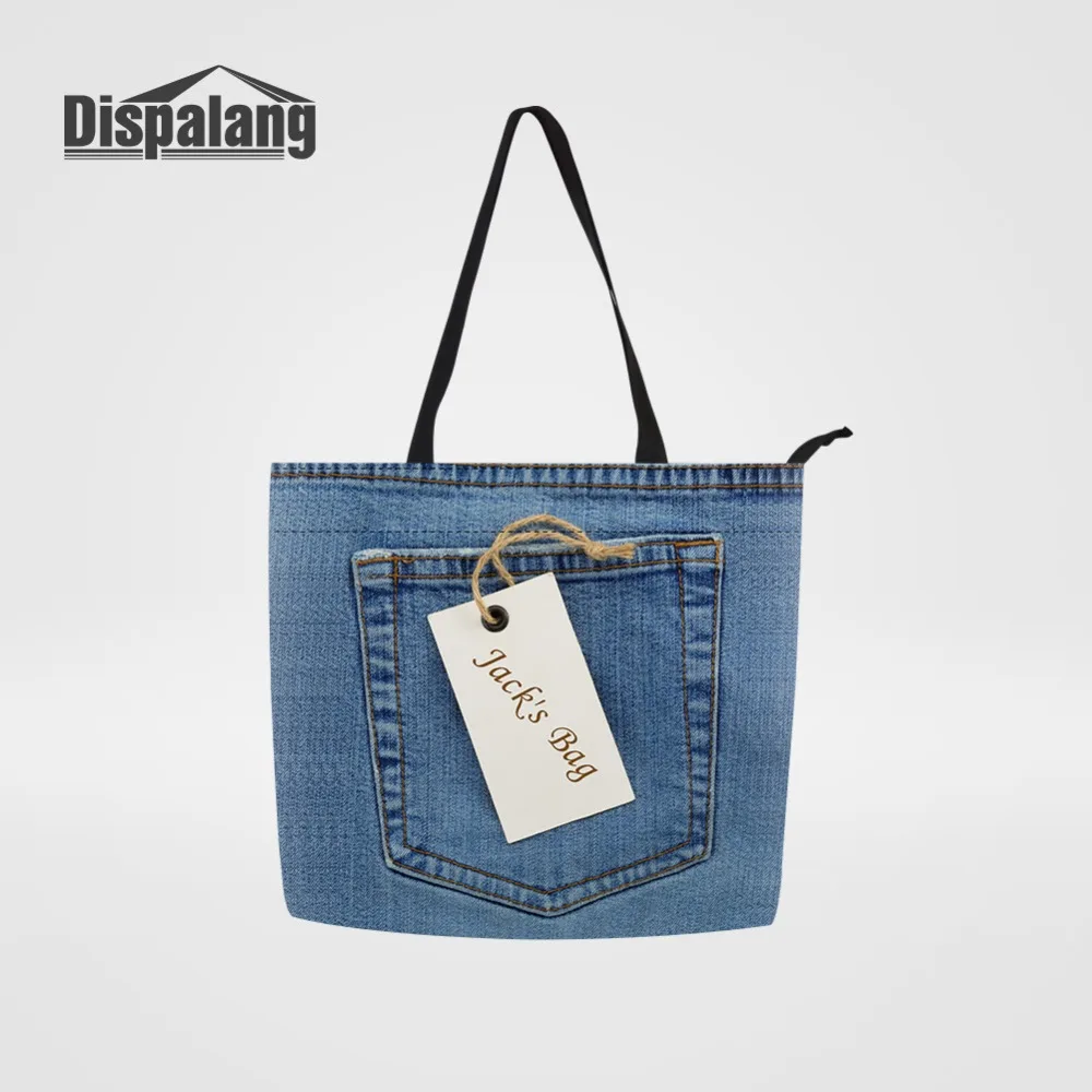 

Personalized Denim Pattern Summer Shoulder Beach Bags Women Tote Bags Recycle Shopper Bags Grocery Bag for Ladies Bolsos Mujer